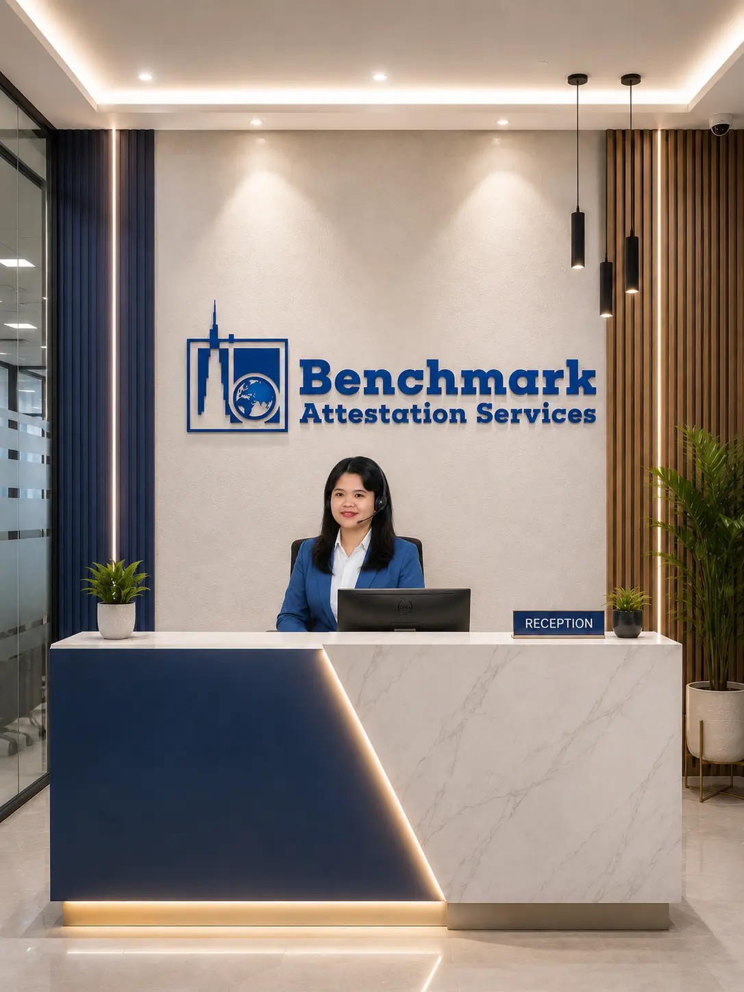 Reception desk at Benchmark Attestation Services in Dubai