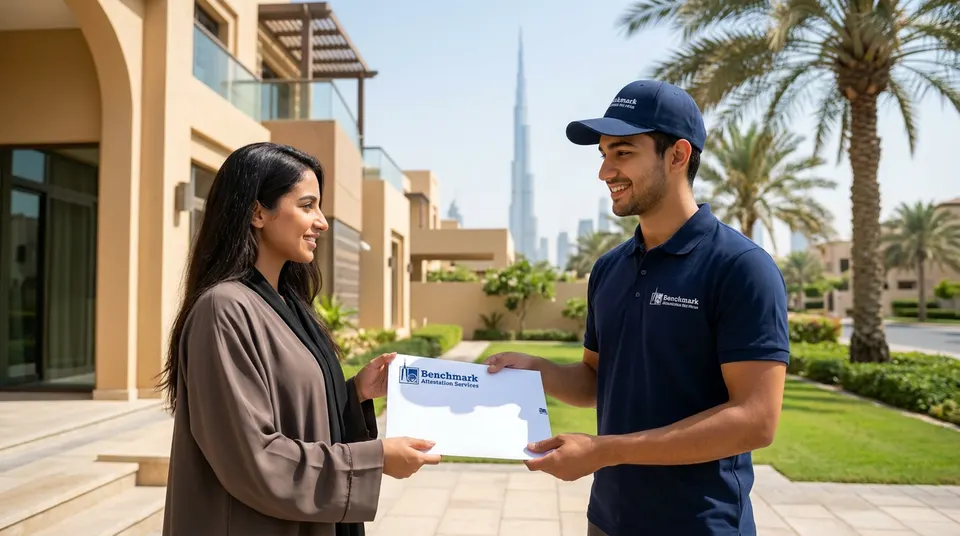 Benchmark Attestation Services messenger collecting documents in Dubai