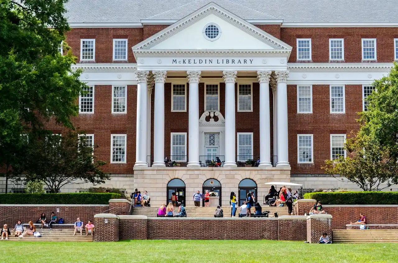 University library building with students