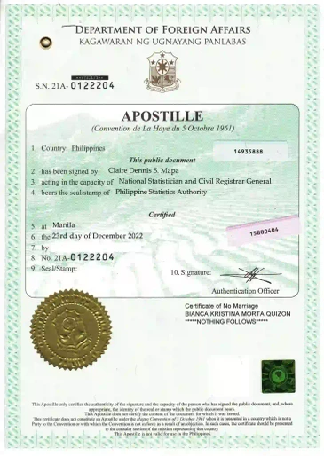 Philippine certificate attestation
